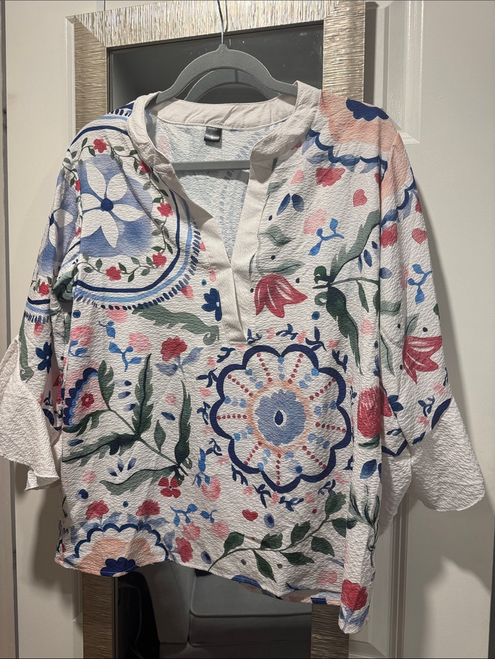 Womens Floral Printed Tunic Top - White Multi